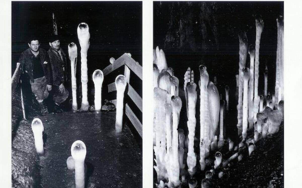 histoire de la grotte photo noir et blanc concrétions grottes du cerdon