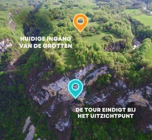 De huidige ingang van de grottes du cerdon, de laatste halte van de tour naar het uitkijkpunt