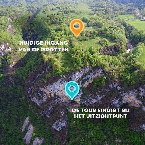 De huidige ingang van de grottes du cerdon, de laatste halte van de tour naar het uitkijkpunt